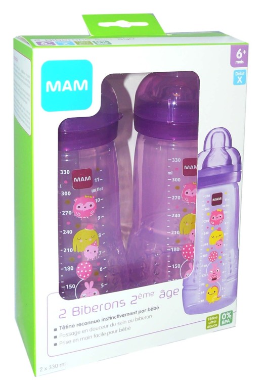 MAM - Biberons Easy Active 6+ mois (2 x 330 ml) Bleus – Lot de 2