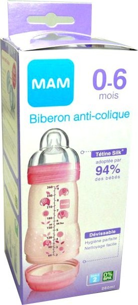 MAM Biberon Easy Active + 6 Mois 330 ml Rose - Tétine Débit X -  9001616698163