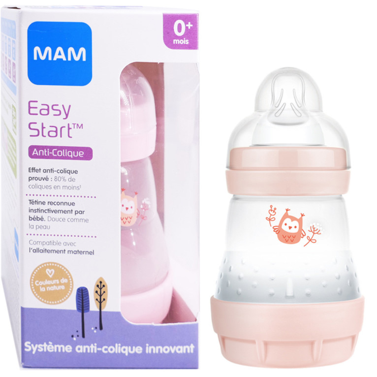 Mam : Biberon rose Easy start anti-colique 0+ mois débit 3 Mam, 1