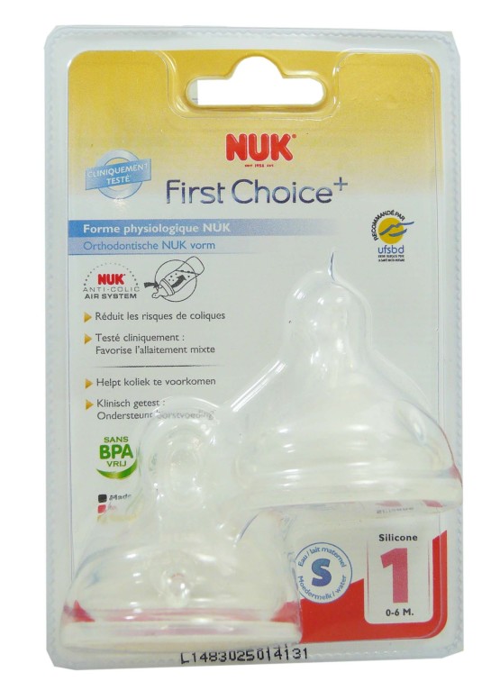 NUK, First Choice, Tétine de biberon Anti Colique en silicone, Système  Air, 0-6