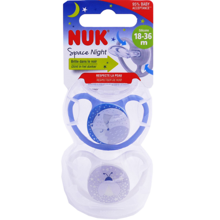 Sucettes bleu silicone 18-36 mois Classic night NUK : le lot de 2 sucettes  à Prix Carrefour