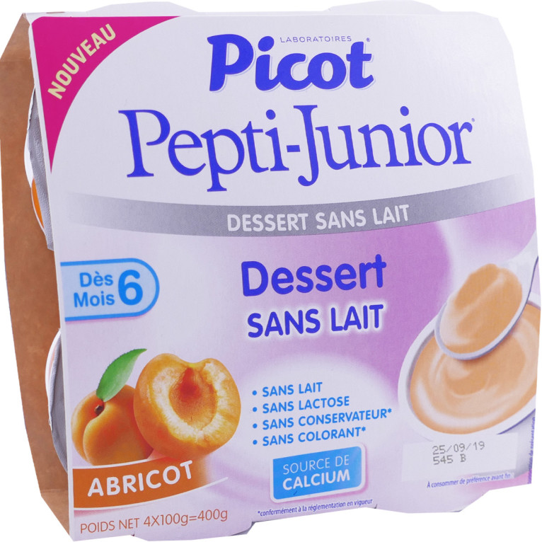 Picot Pepti Junior Dessert sans lait crème abricot - Yaourt bébé APLV