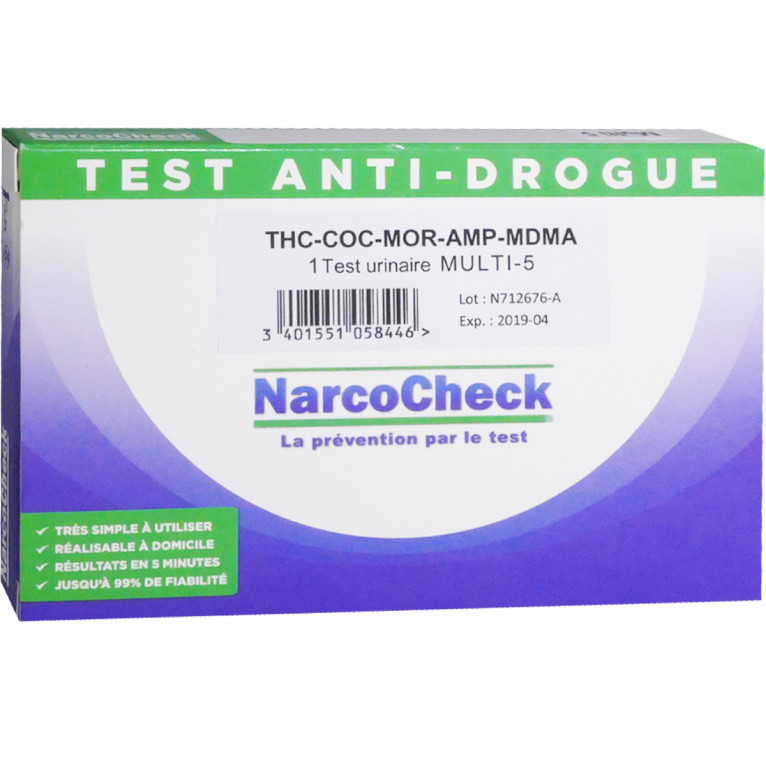 TEST URINAIRE DROGUE DE SYNTHÈSE 5 EN 1 THC COC AMP MDMA (HAUTE FIABILITÉ)