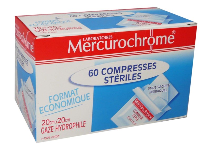 Mercurochrome Compresses Stériles 5cm x 5cm 30 compresses